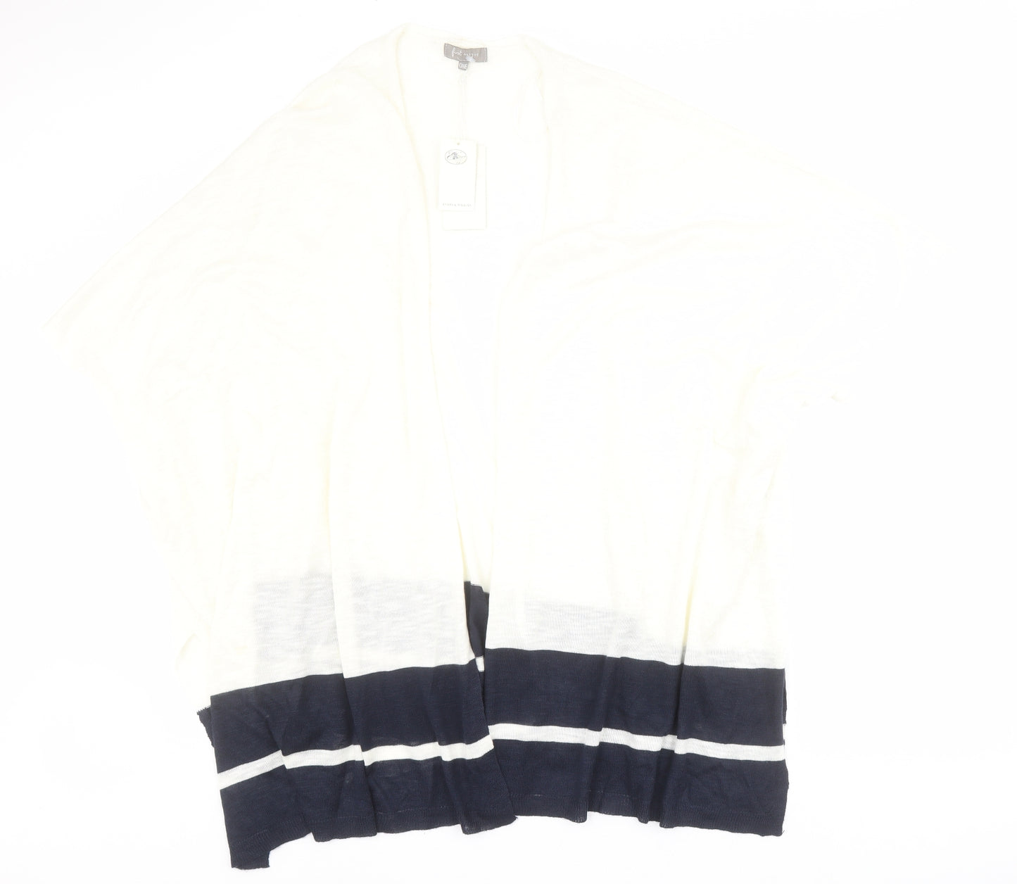 First Avenue Womens White V-Neck Striped Acetate Cardigan Jumper One Size