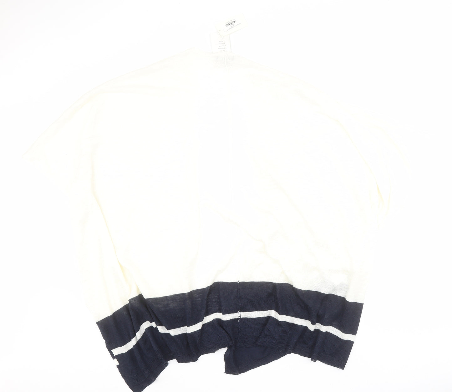 First Avenue Womens White V-Neck Striped Acetate Cardigan Jumper One Size