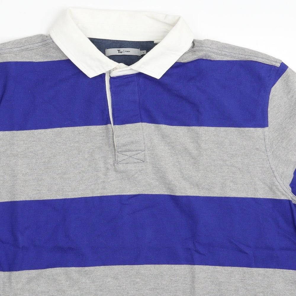 TU Mens Grey Colourblock Cotton  Polo Size L Collared Button
