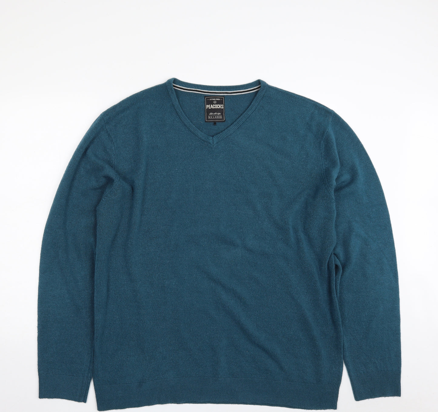 Peacocks Mens Blue V-Neck  Acrylic Pullover Jumper Size 2XL