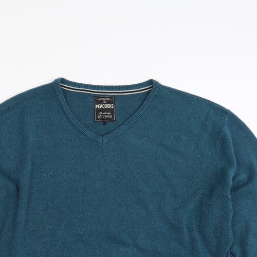 Peacocks Mens Blue V-Neck  Acrylic Pullover Jumper Size 2XL