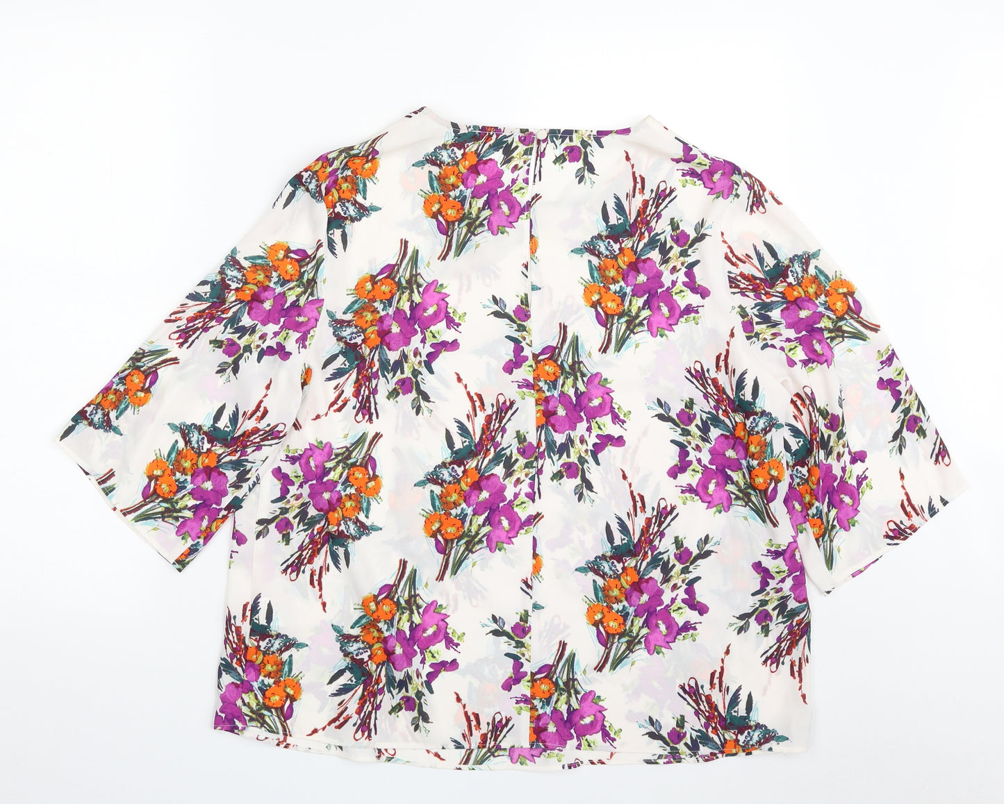 Papaya Womens White Floral Polyester Basic Blouse Size 16 Scoop Neck