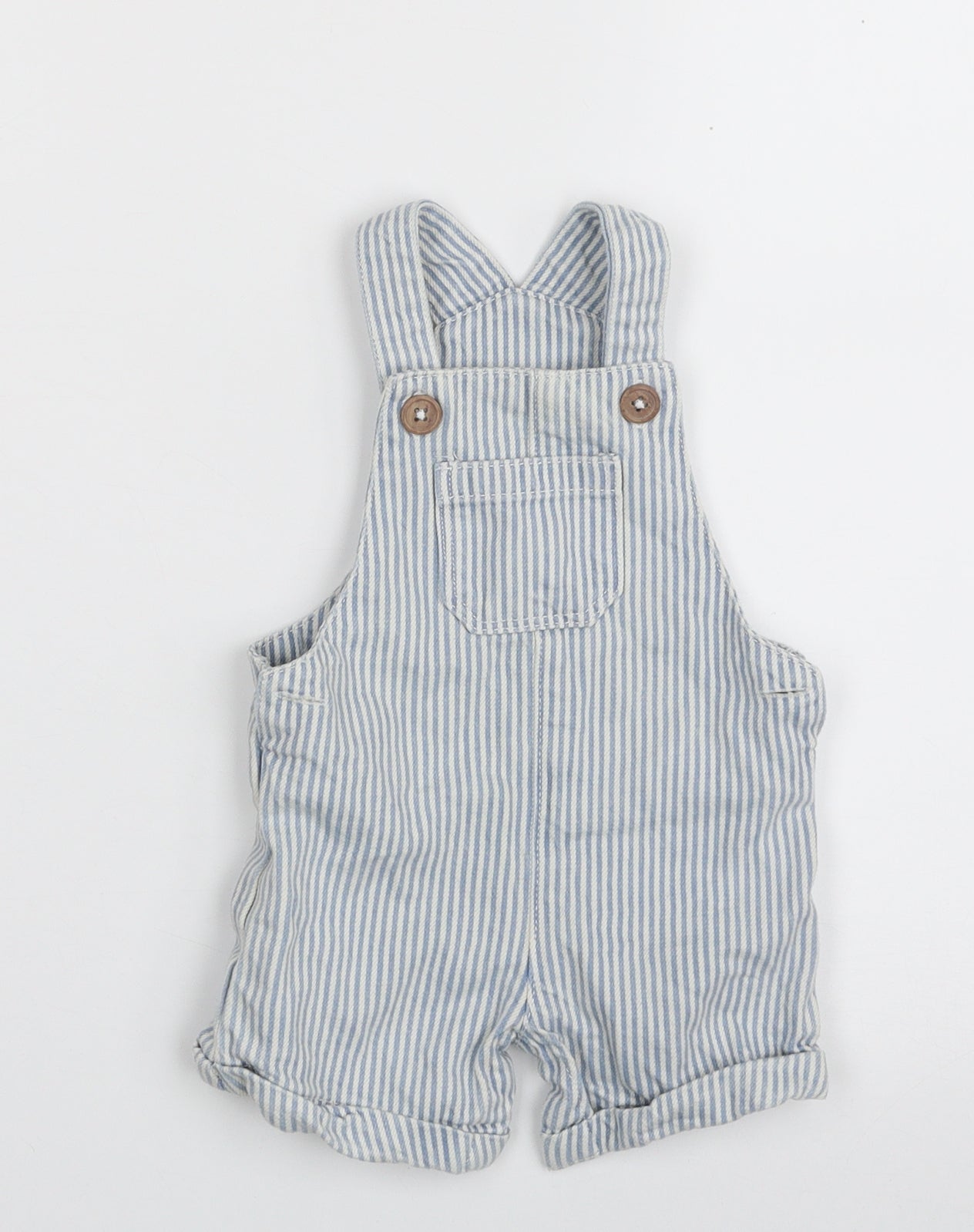 F&F Baby Blue Striped 100% Cotton Babygrow One-Piece Size 3-6 Months  Snap