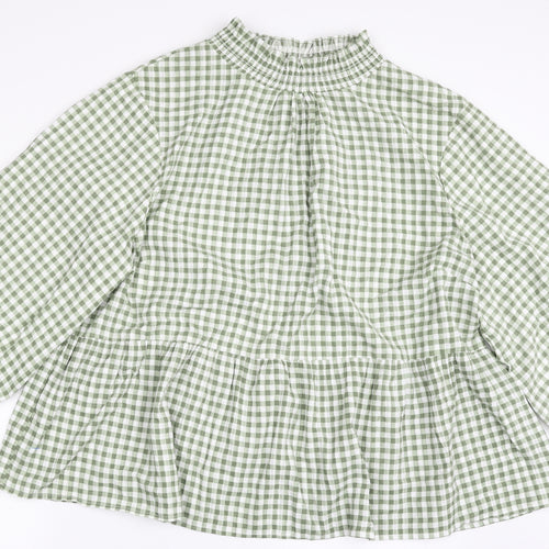 Boohoo Womens Green Check 100% Cotton Basic Blouse Size 26 High Neck