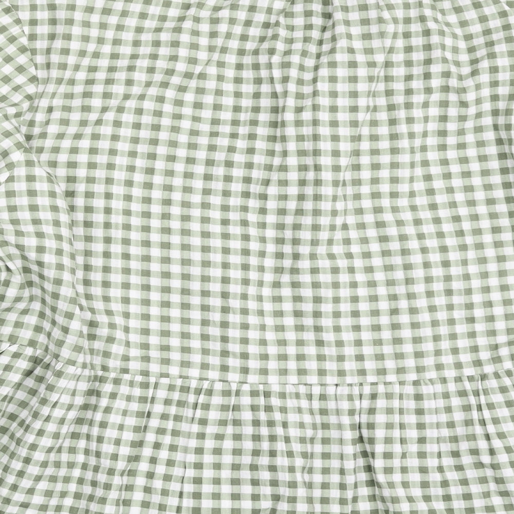 Boohoo Womens Green Check 100% Cotton Basic Blouse Size 26 High Neck