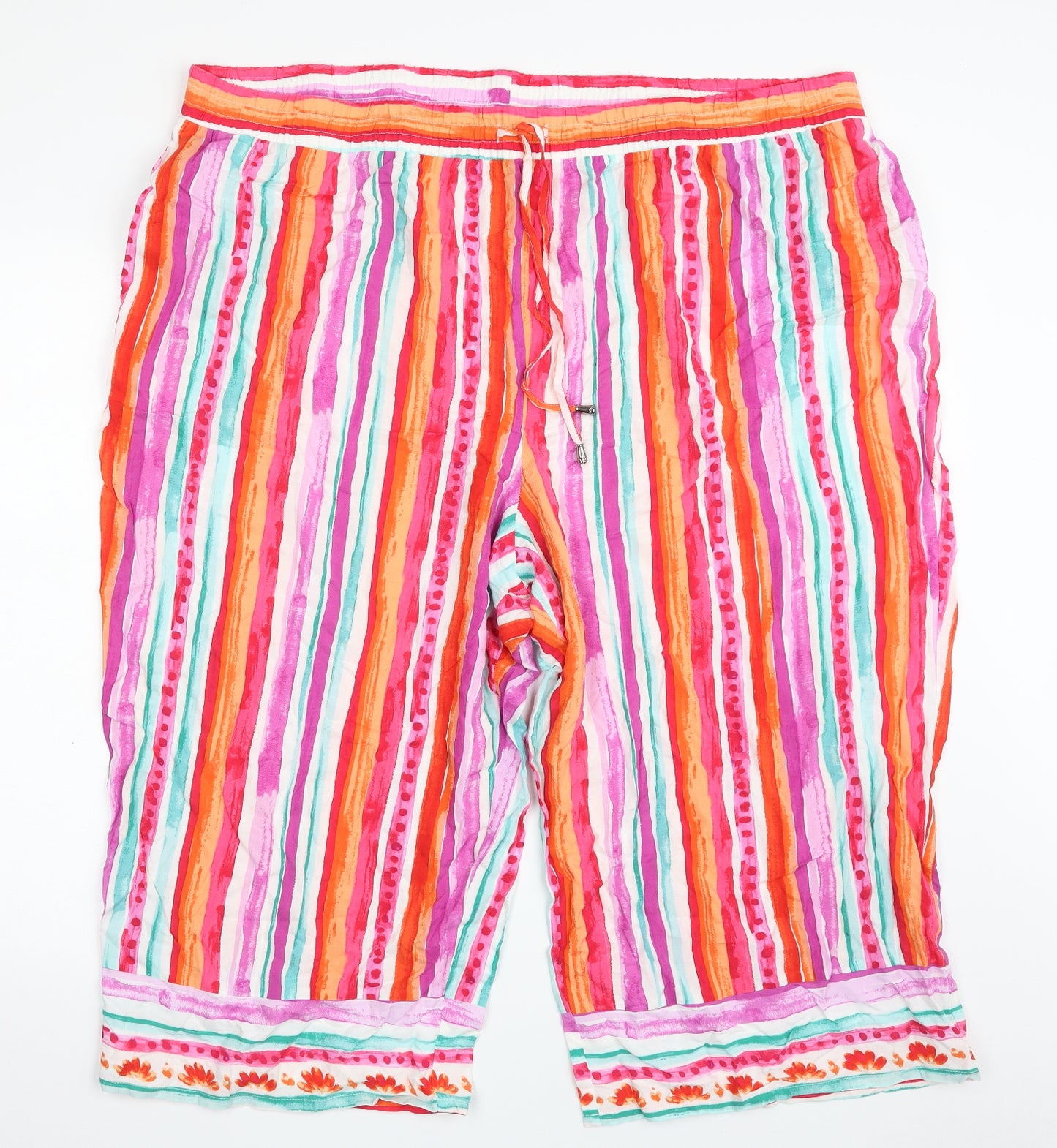 Bonmarché Womens Multicoloured Striped Viscose Cropped Trousers Size 24 L20 in Regular