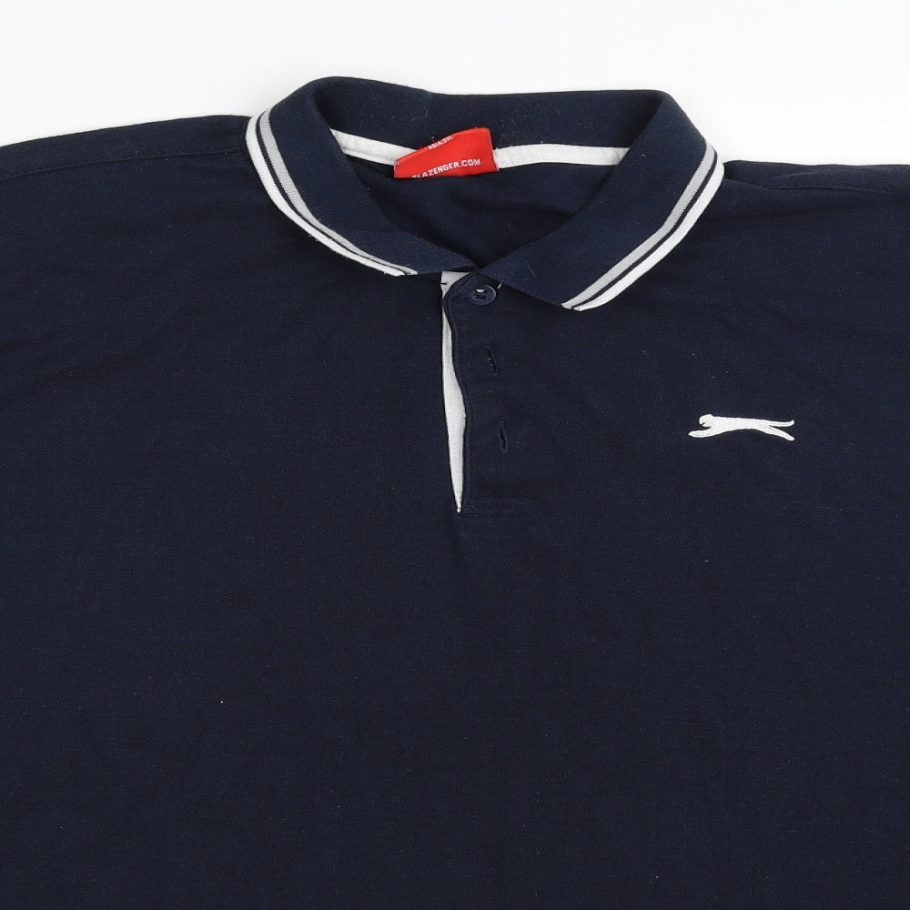 Slazenger Mens Blue  Polyester  Polo Size 2XL Collared Button