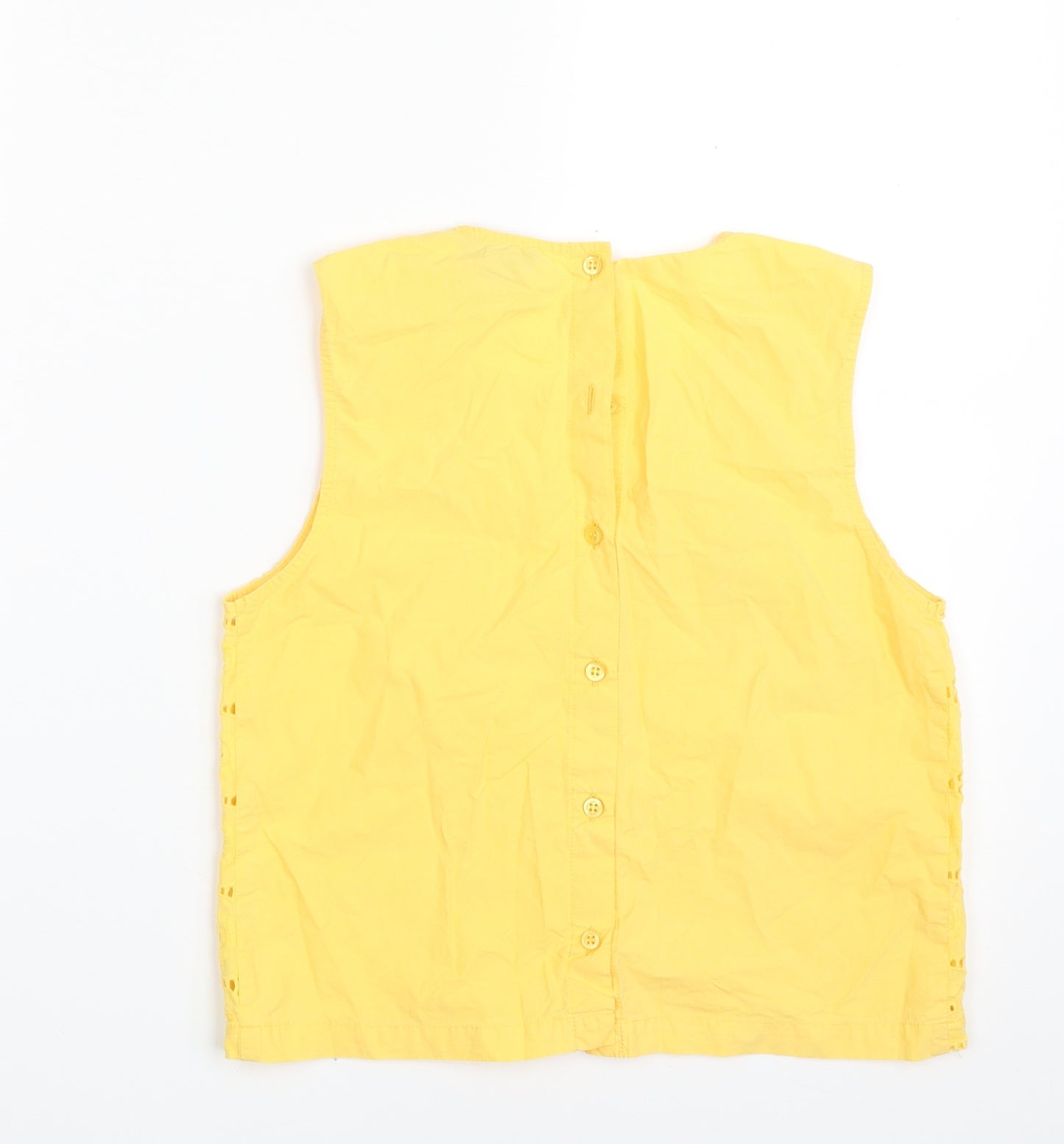 Topshop Womens Yellow Geometric Cotton Cropped Button-Up Size 8 Scoop Neck