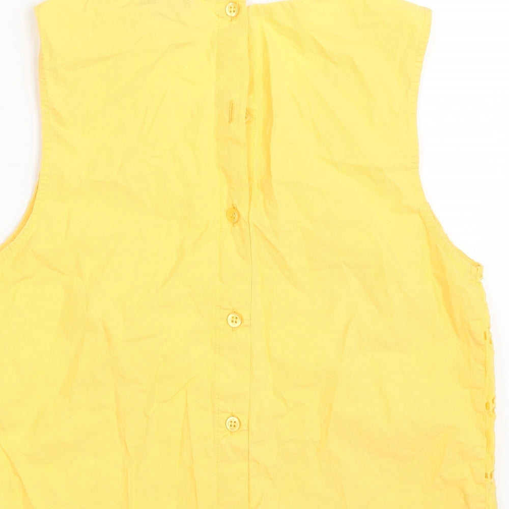 Topshop Womens Yellow Geometric Cotton Cropped Button-Up Size 8 Scoop Neck