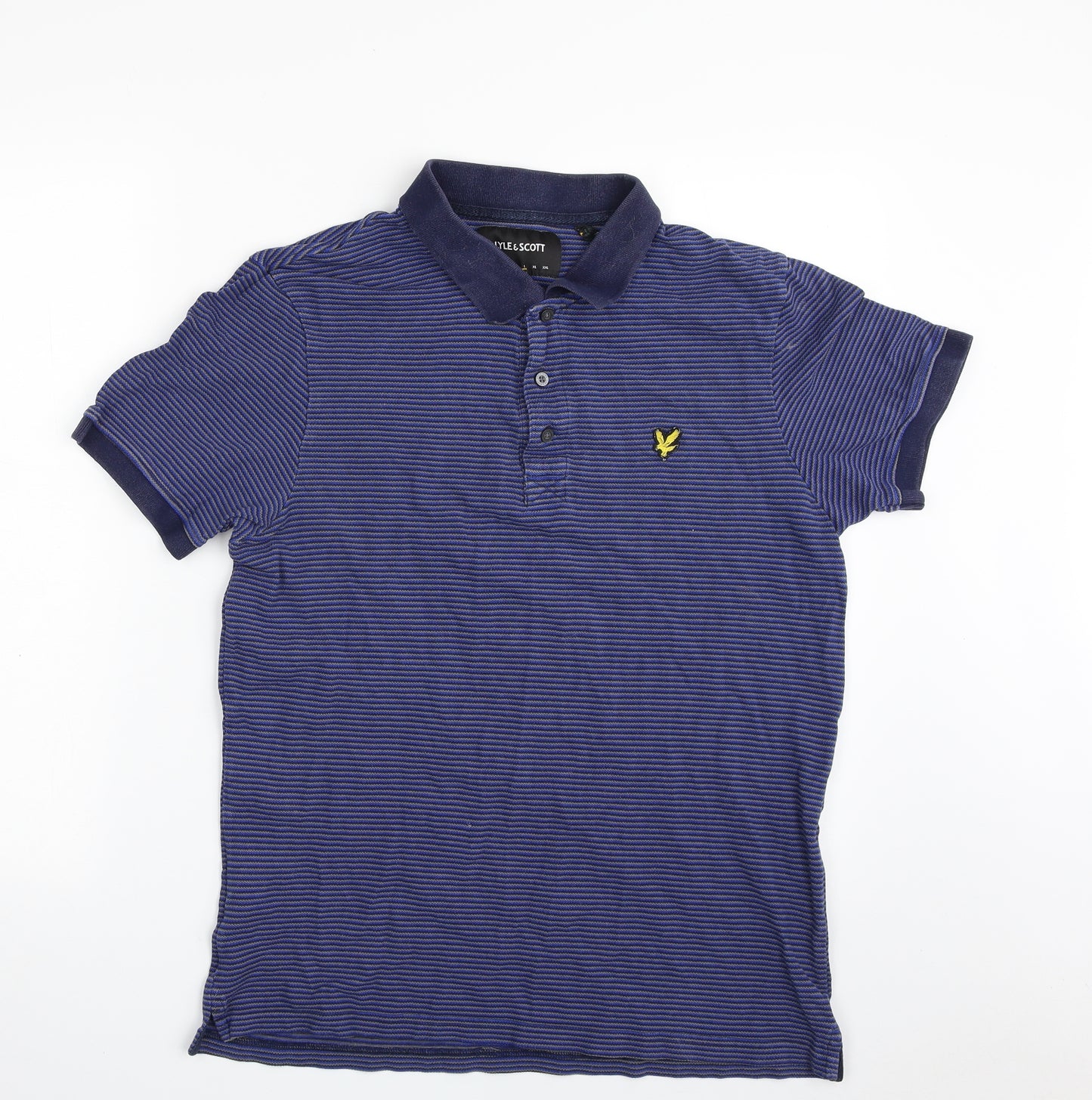 Lyle & Scott Mens Blue Striped 100% Cotton  Polo Size L Collared Button