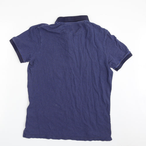 Lyle & Scott Mens Blue Striped 100% Cotton  Polo Size L Collared Button