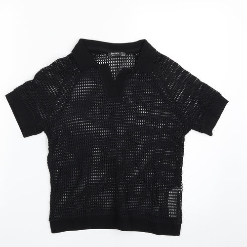 Bershka Womens Black  100% Cotton Basic T-Shirt Size XS Collared