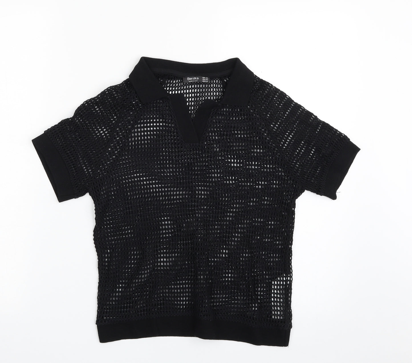 Bershka Womens Black  100% Cotton Basic T-Shirt Size XS Collared