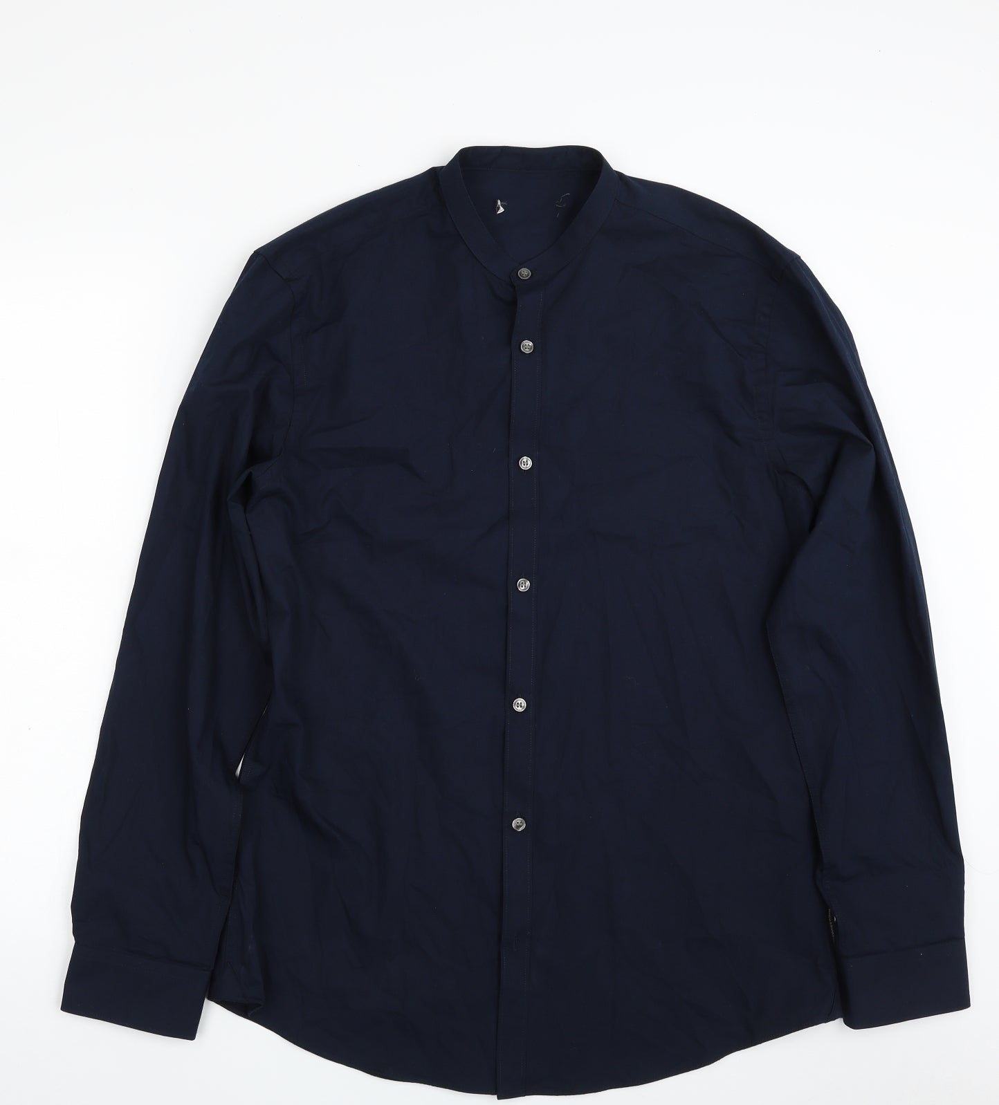 French Connection Mens Blue  Cotton  Button-Up Size L Round Neck Button