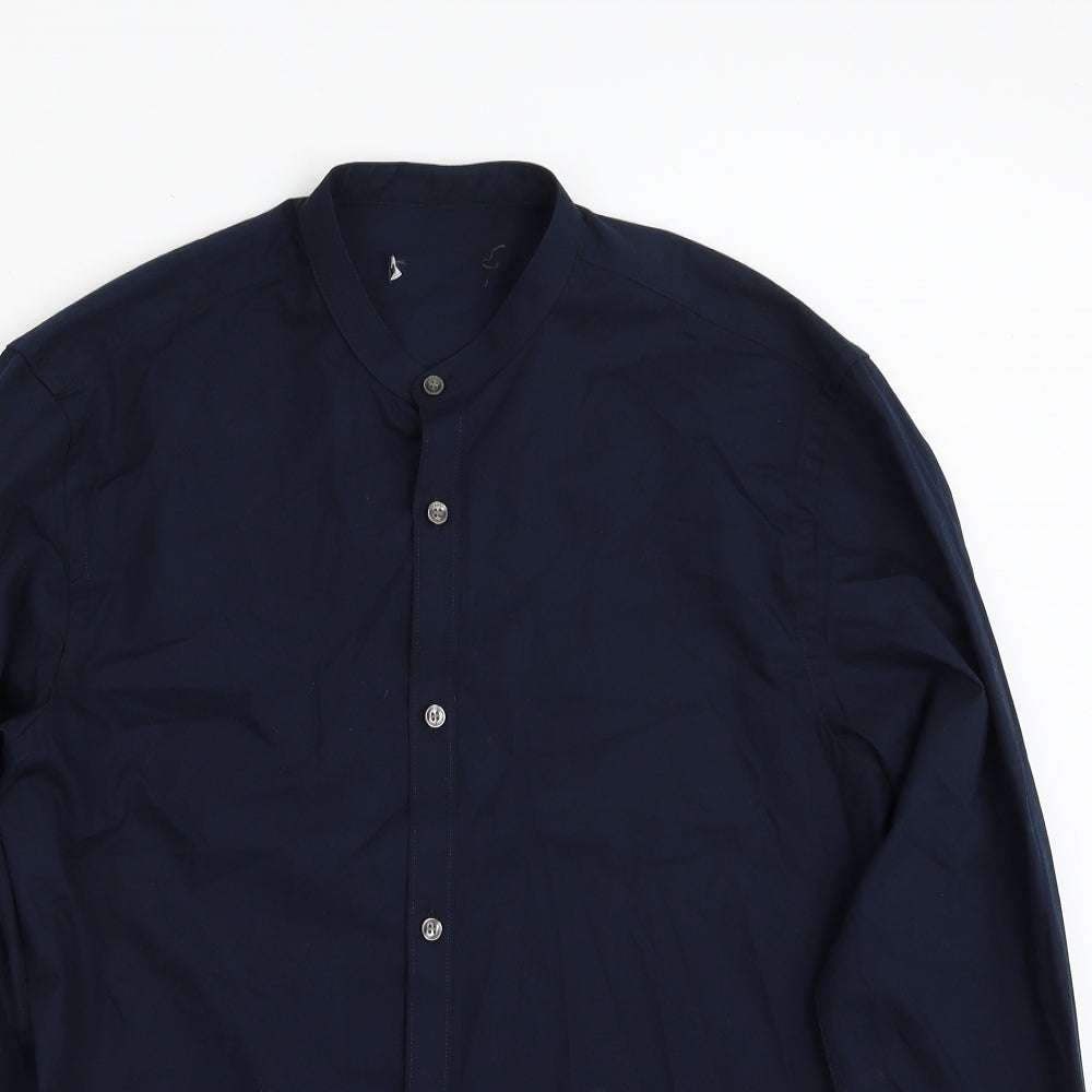 French Connection Mens Blue  Cotton  Button-Up Size L Round Neck Button