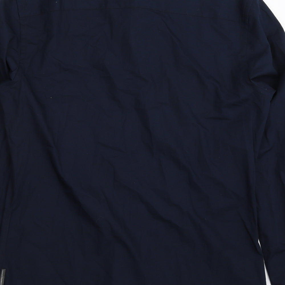 French Connection Mens Blue  Cotton  Button-Up Size L Round Neck Button