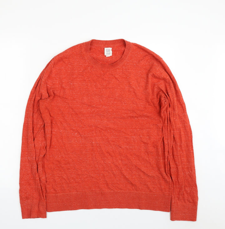 Gap Mens Orange Crew Neck Cotton Pullover Jumper Size M