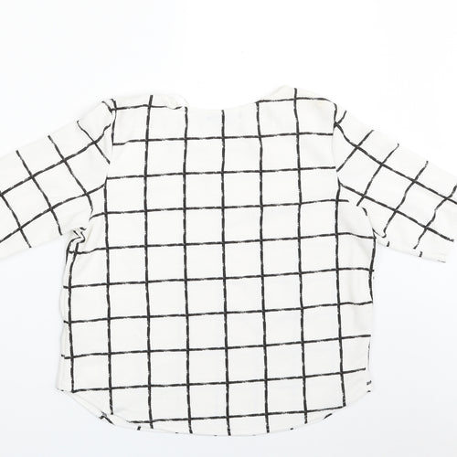 Select Womens White Check Polyester Basic Blouse Size 8 Crew Neck