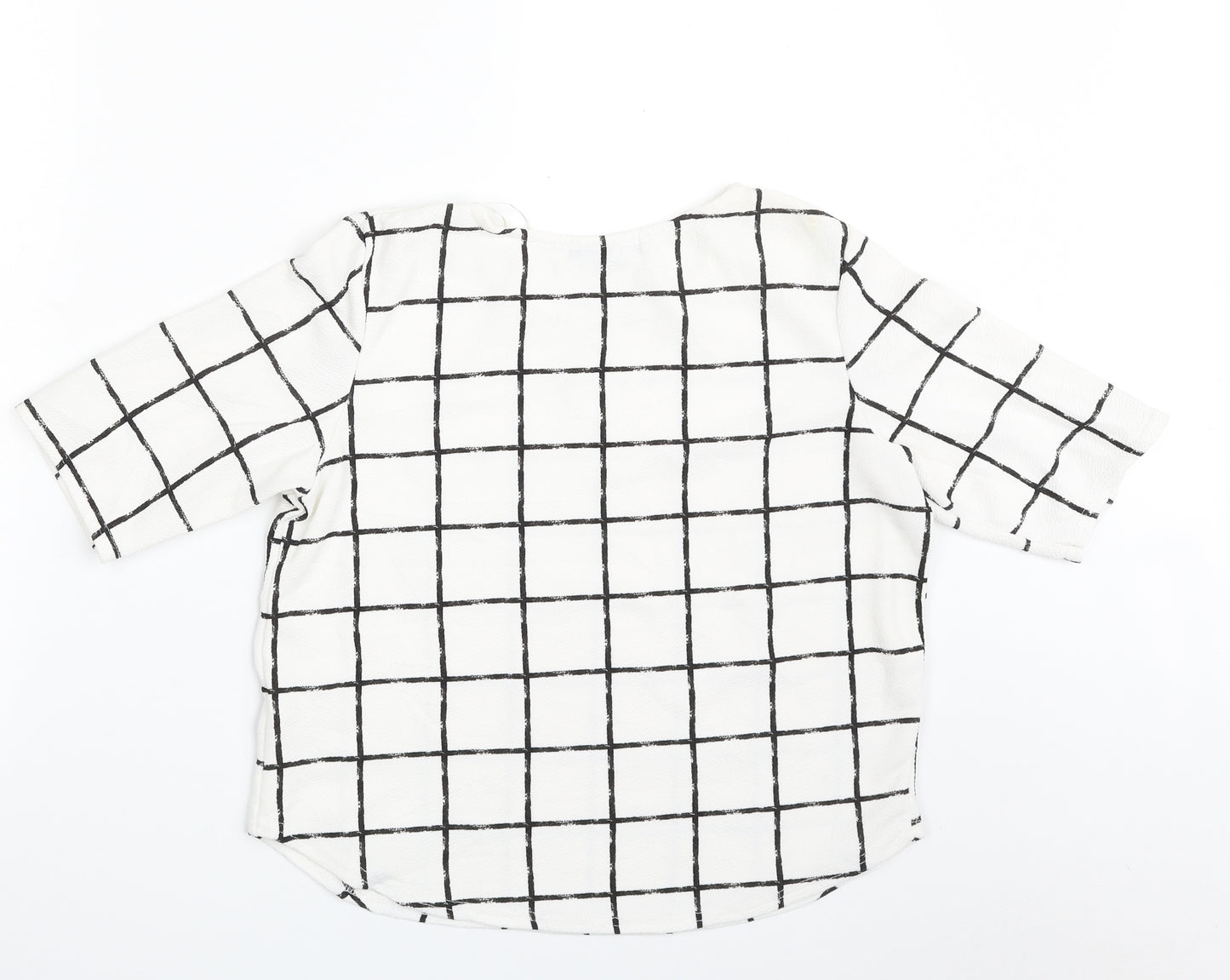 Select Womens White Check Polyester Basic Blouse Size 8 Crew Neck