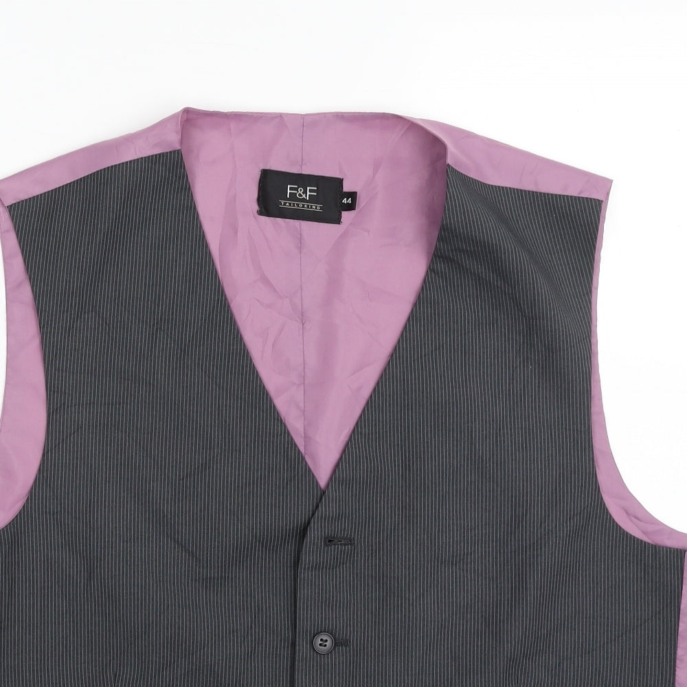 F&F Mens Black Striped  Jacket Waistcoat Size 44  Button