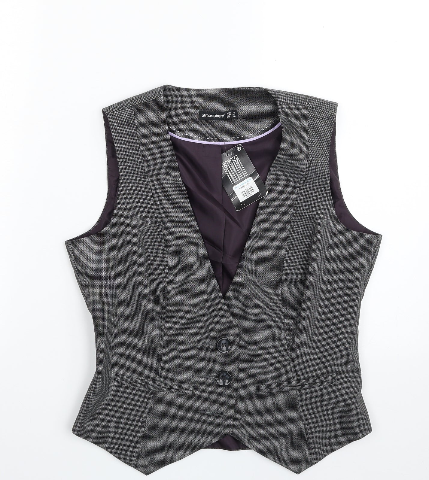 Atmosphere Womens Grey Geometric  Jacket Waistcoat Size 12  Button