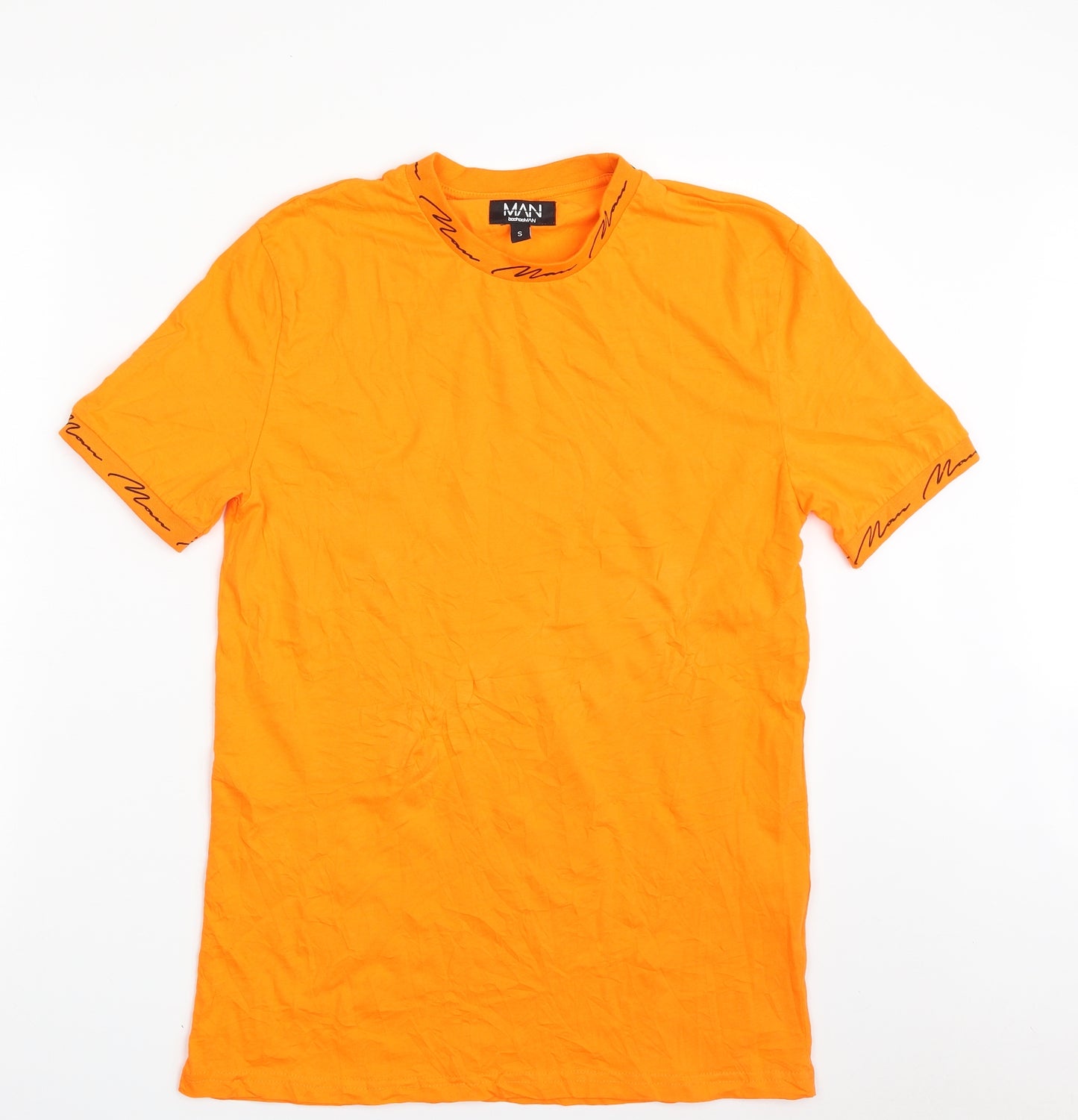 Boohoo Mens Orange  Cotton  T-Shirt Size S Crew Neck