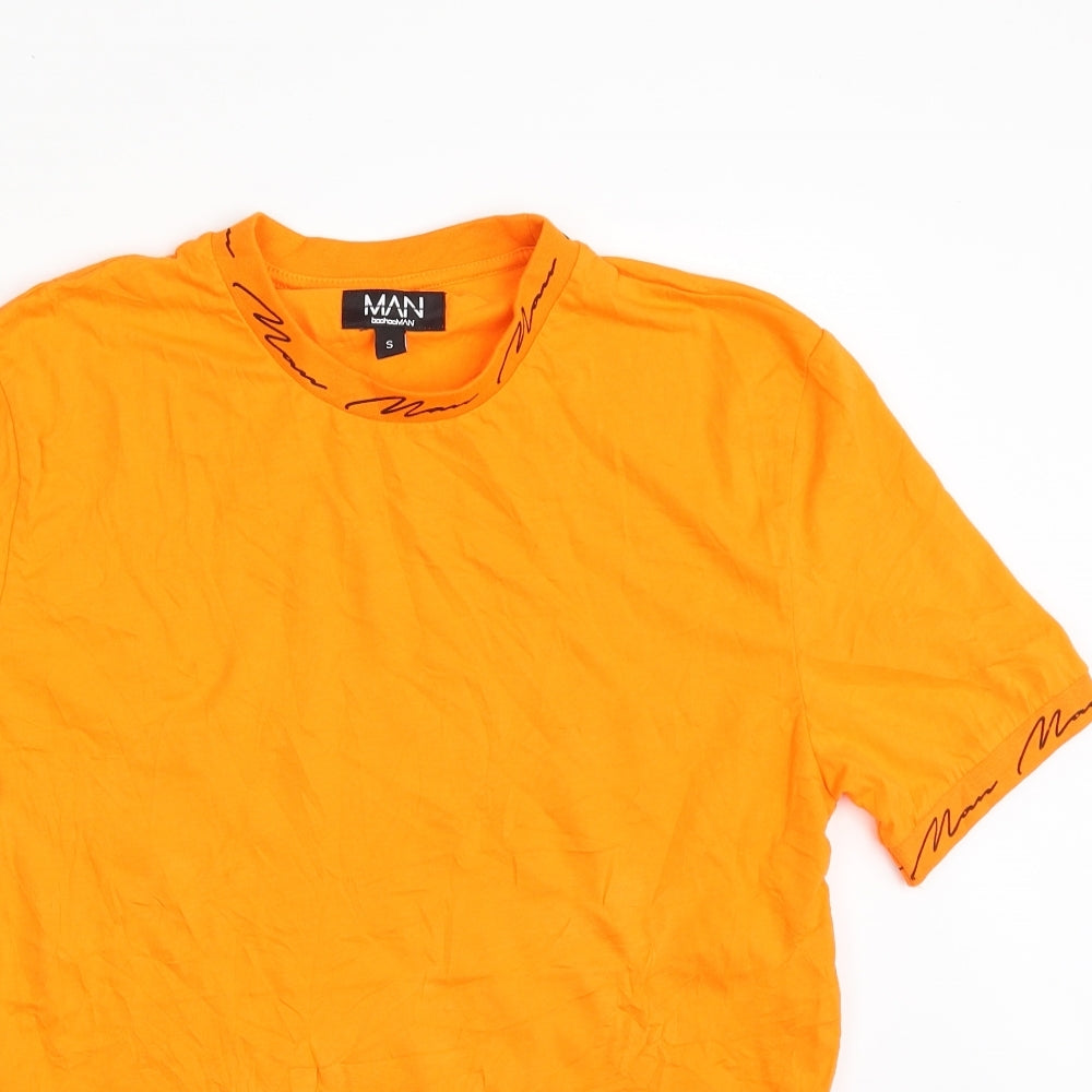 Boohoo Mens Orange  Cotton  T-Shirt Size S Crew Neck