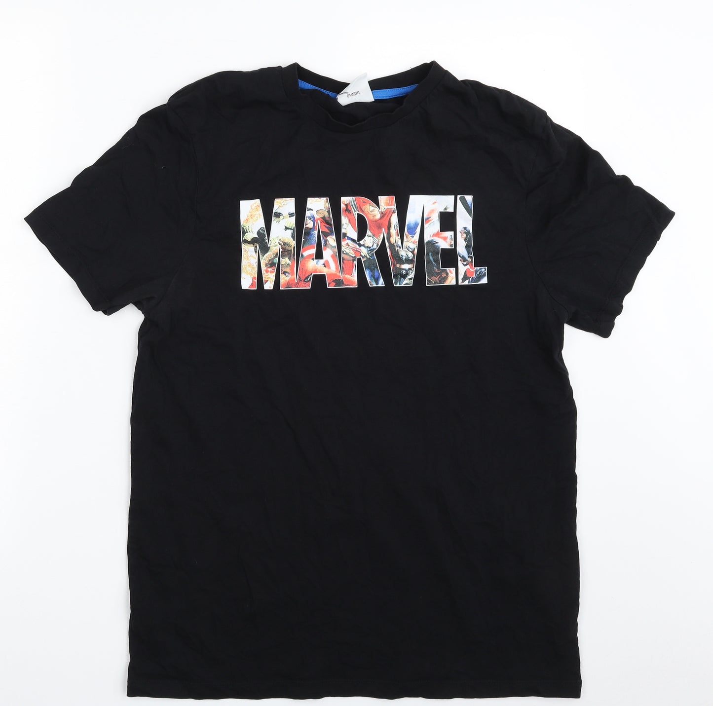 Primark Mens Black  Cotton  T-Shirt Size L Crew Neck  - MARVEL