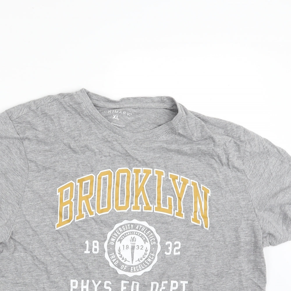 Primark Mens Grey  Cotton  T-Shirt Size XL Crew Neck  - Brooklyn