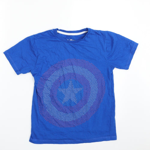 Character Boys Blue  100% Cotton Pullover T-Shirt Size 10-11 Years Crew Neck Pullover - Avengers