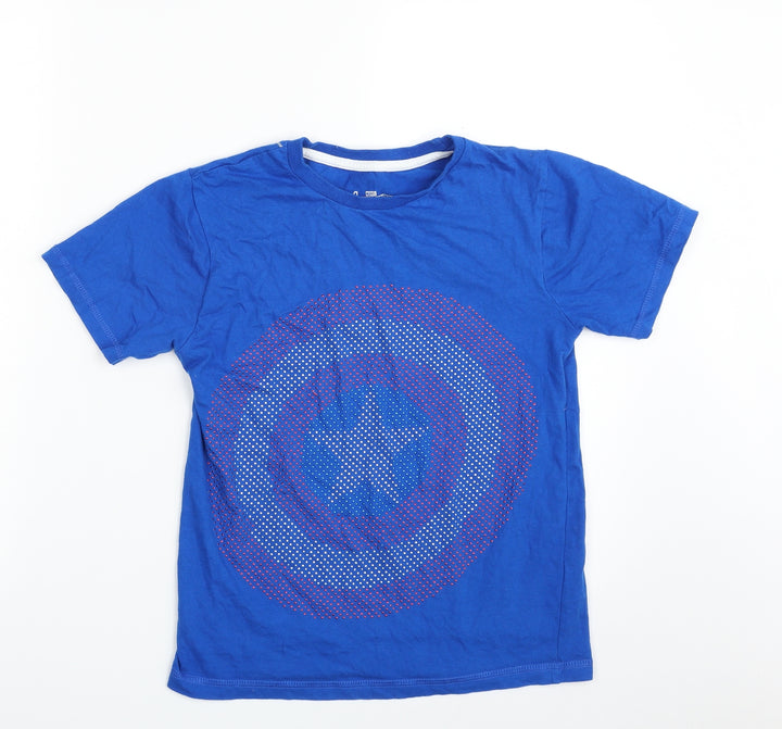 Character Boys Blue 100% Cotton Pullover T-Shirt Size 10-11 Years Crew Neck Pullover - Avengers