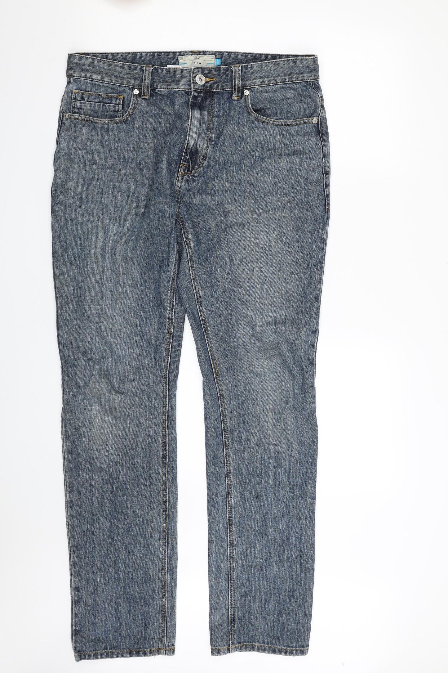NEXT Mens Blue  Cotton Straight Jeans Size 32 in L31 in Slim Zip