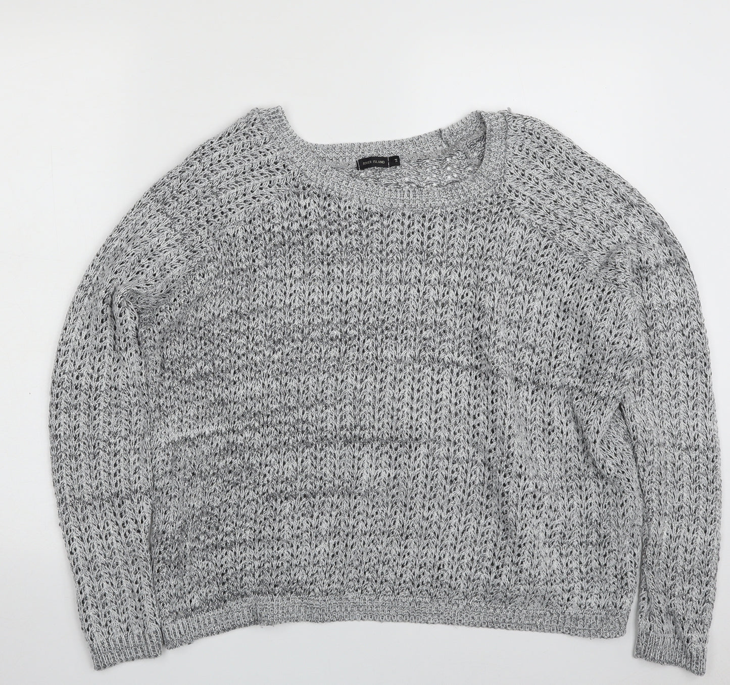 River Island Womens Silver Boat Neck  Cotton Pullover Jumper Size 14