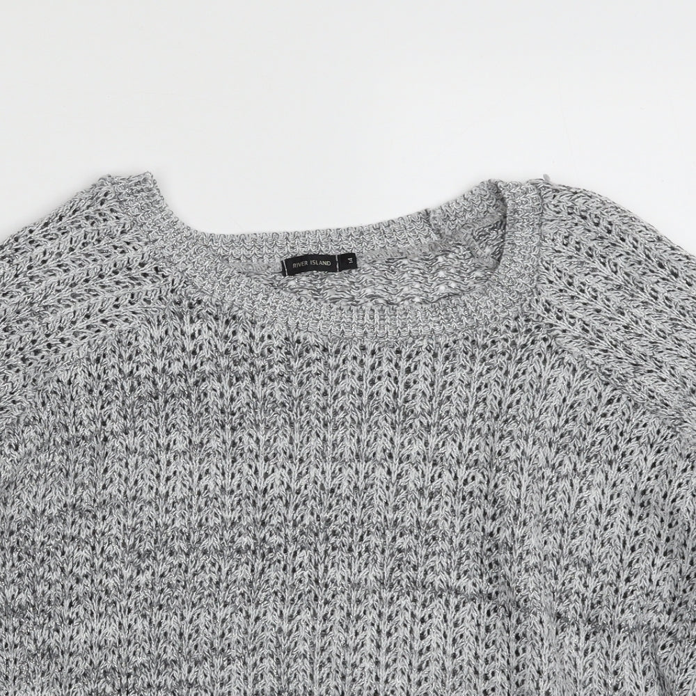 River Island Womens Silver Boat Neck  Cotton Pullover Jumper Size 14