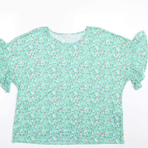 Papaya Womens Green Floral Polyester Basic T-Shirt Size 18 Boat Neck
