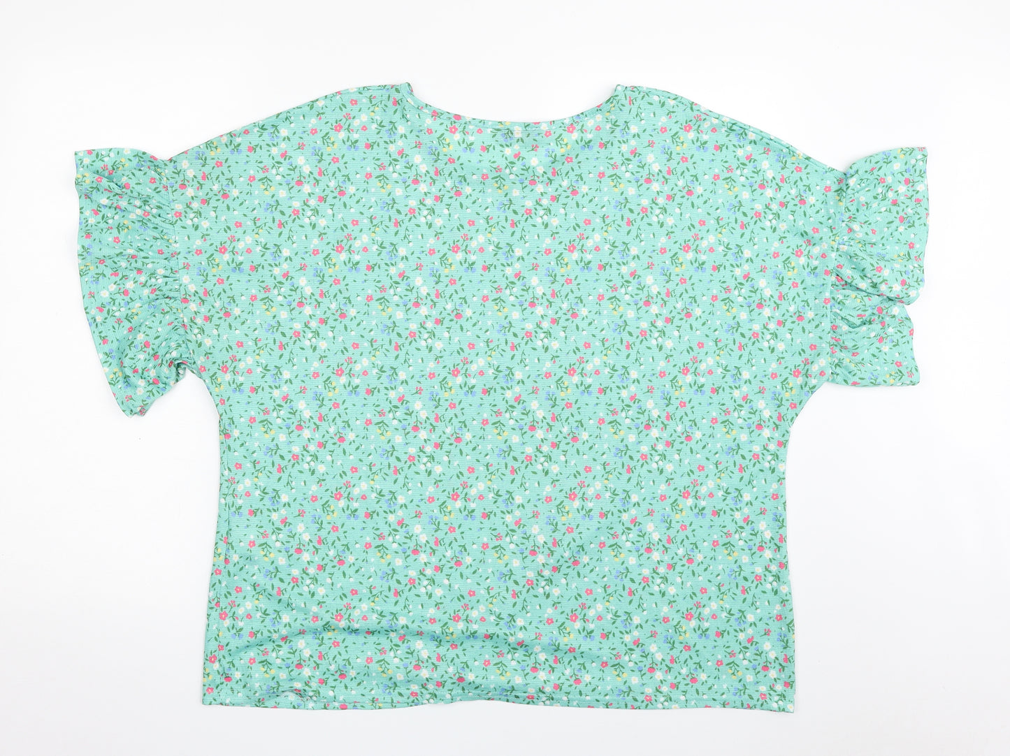 Papaya Womens Green Floral Polyester Basic T-Shirt Size 18 Boat Neck