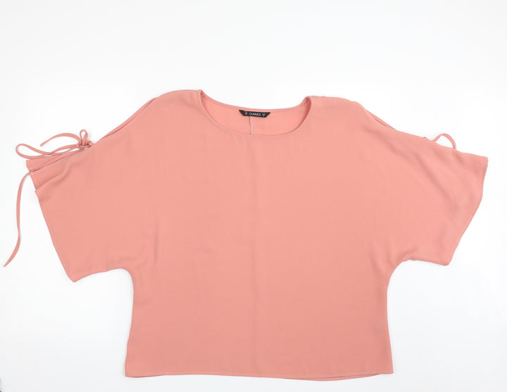 Dunnes Stores Womens Pink Polyester Basic Blouse Size 16 Boat Neck - Tie