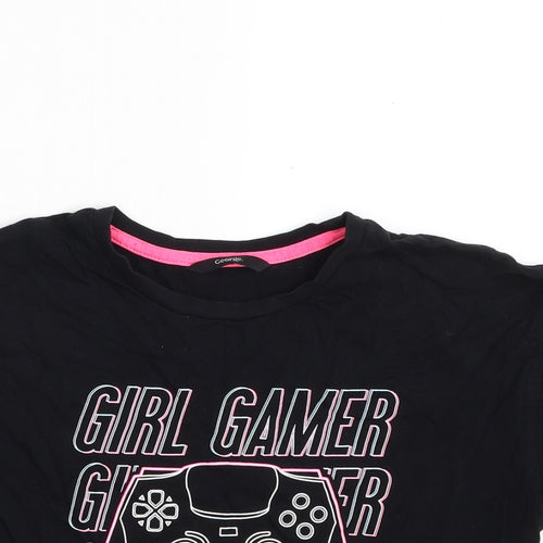 George Girls Black  100% Cotton Cropped T-Shirt Size 11-12 Years Crew Neck Pullover - Girl Gamer