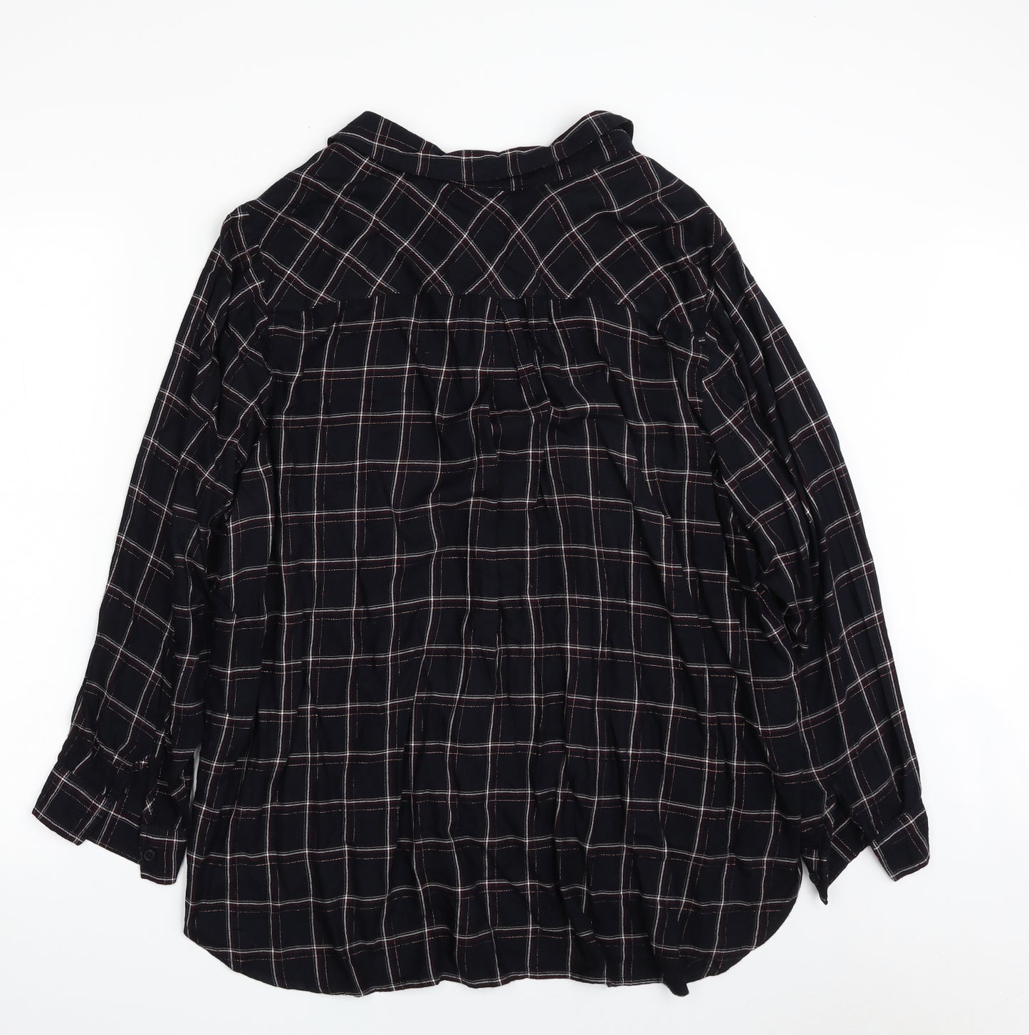 Marks and Spencer Womens Black Plaid Viscose Basic Button-Up Size 22 Collared