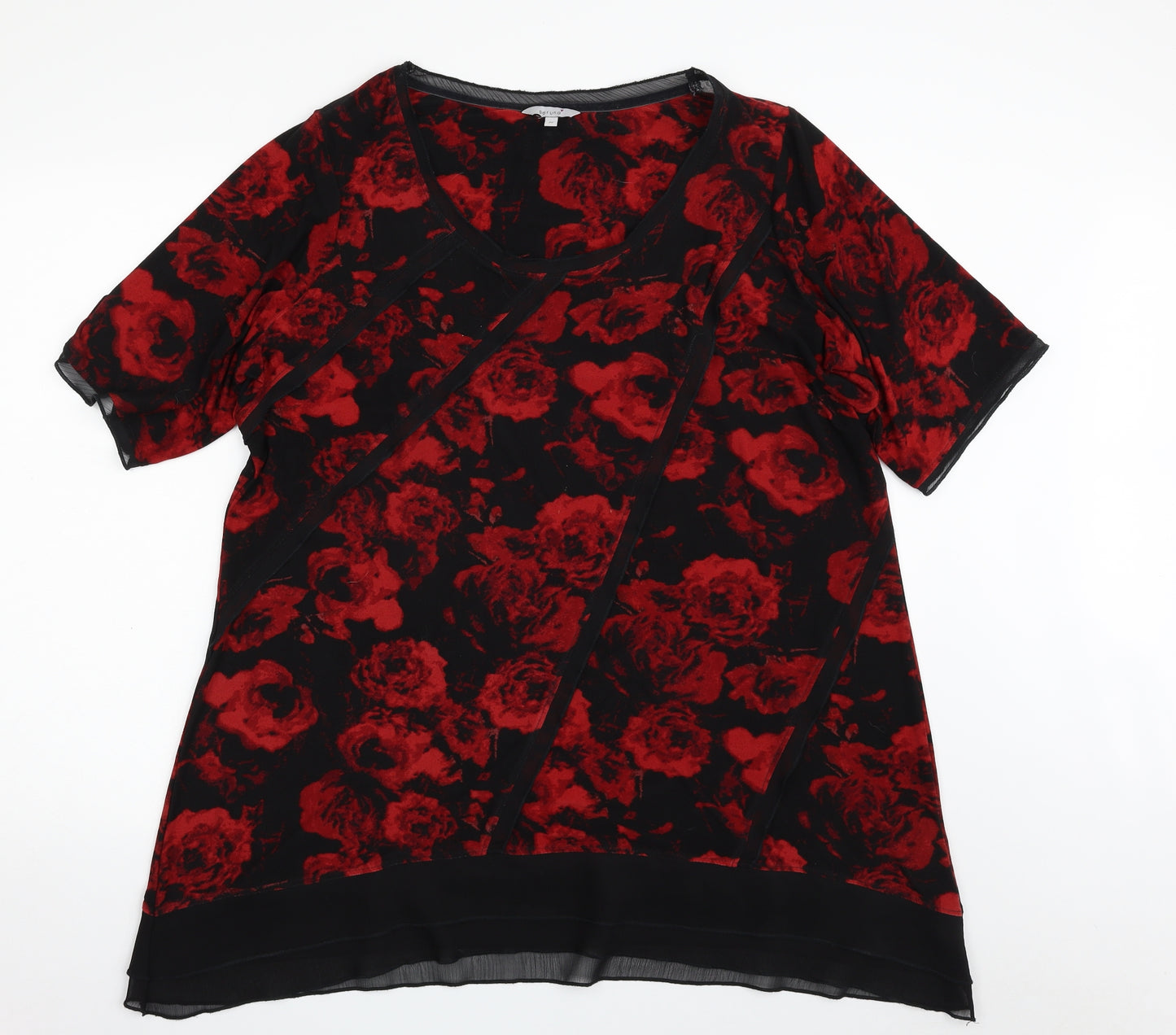 Marks and Spencer Womens Black Floral Polyester Tunic T-Shirt Size 22 Boat Neck