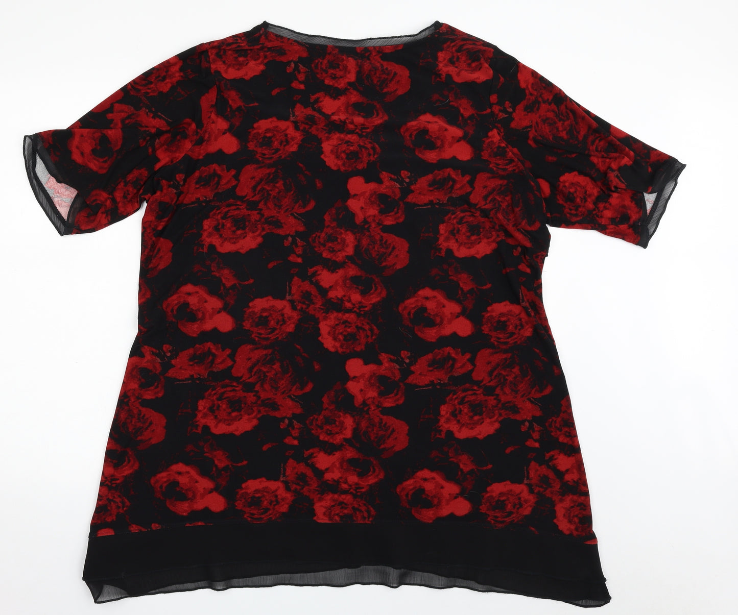 Marks and Spencer Womens Black Floral Polyester Tunic T-Shirt Size 22 Boat Neck