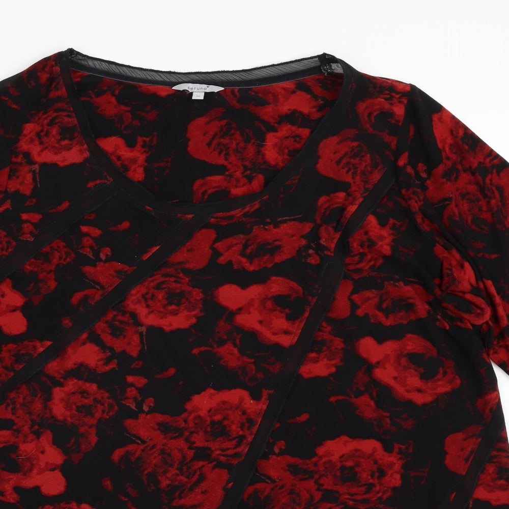 Marks and Spencer Womens Black Floral Polyester Tunic T-Shirt Size 22 Boat Neck