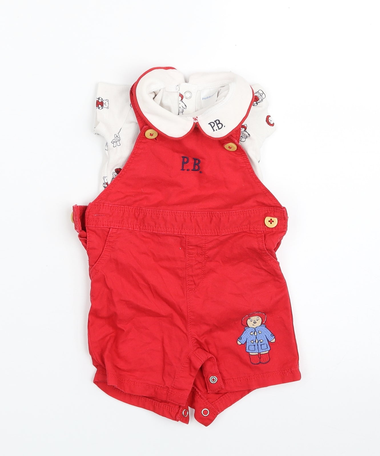 F&F Baby Red  100% Cotton Babygrow One-Piece Size 3-6 Months  Snap - Paddington Bear