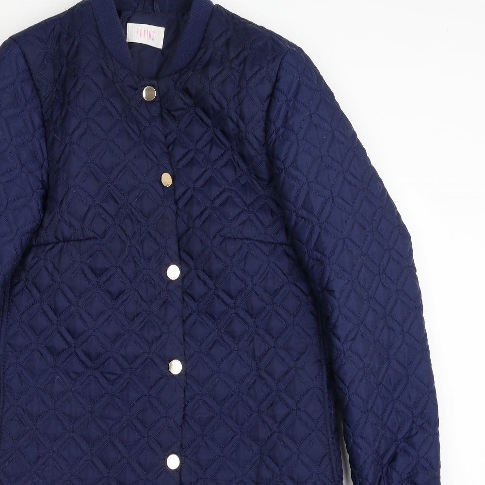 Savida Womens Blue Argyle/Diamond  Quilted Jacket Size S  Snap