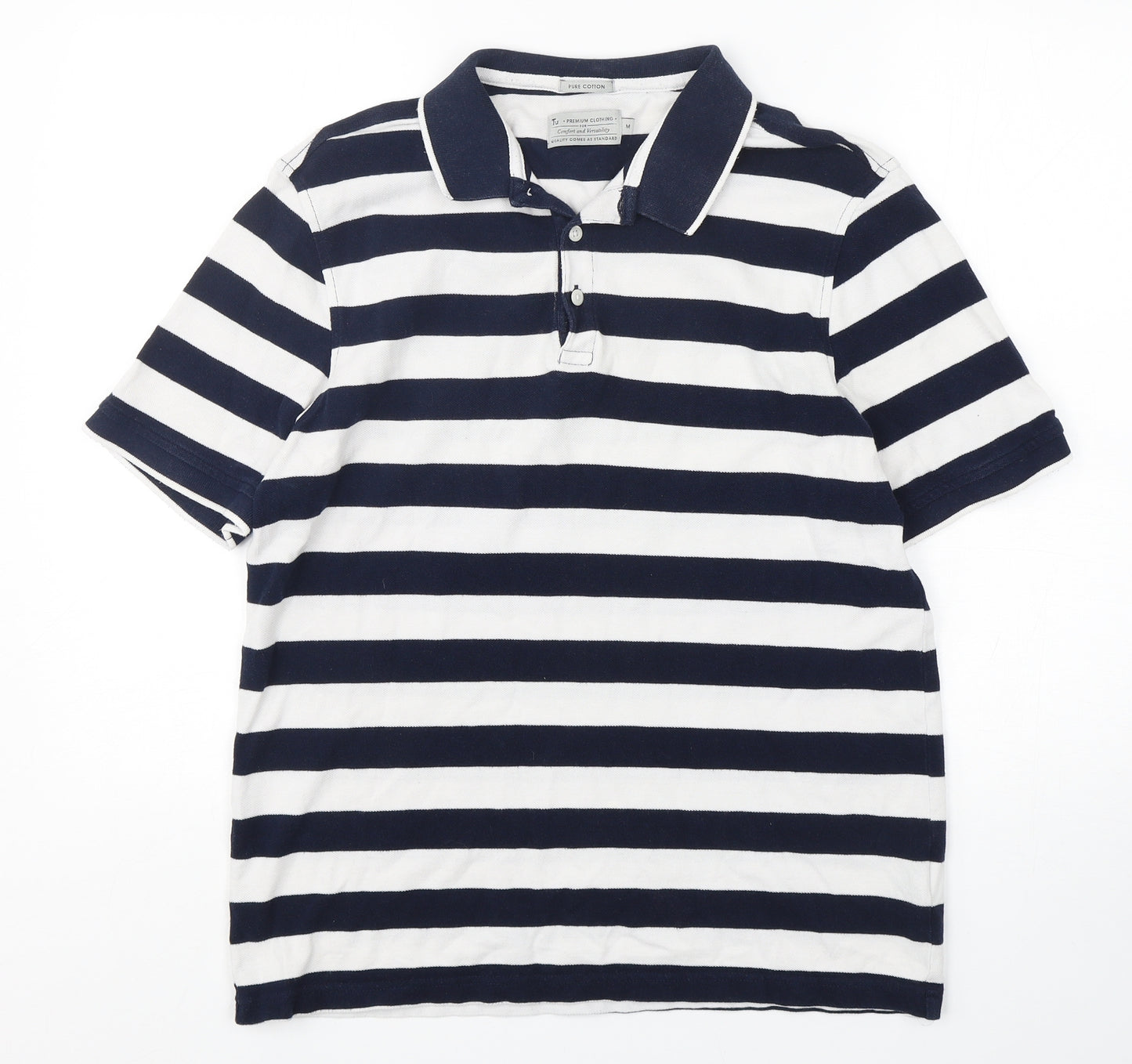TU Mens Multicoloured Striped Cotton  Polo Size M Collared