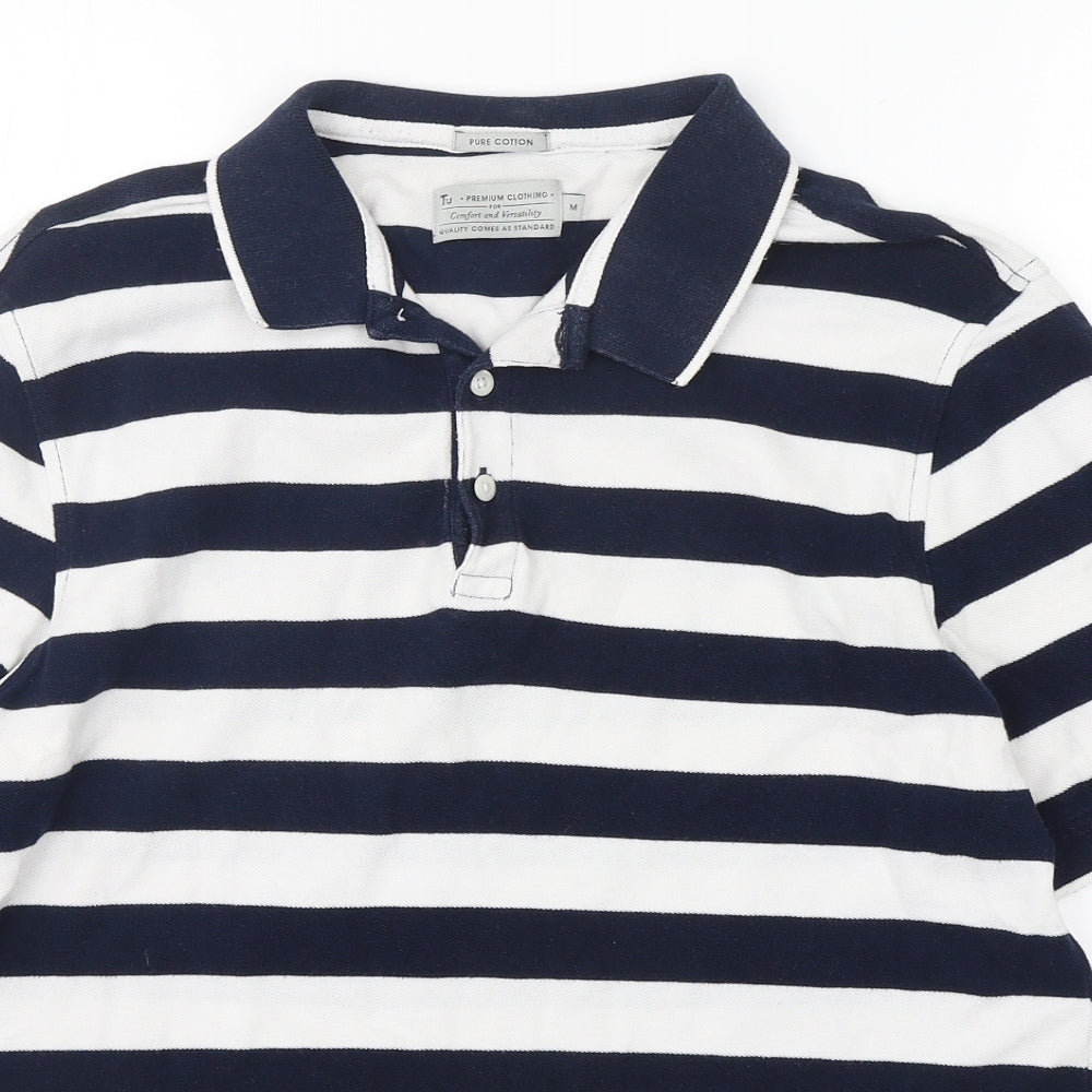 TU Mens Multicoloured Striped Cotton  Polo Size M Collared