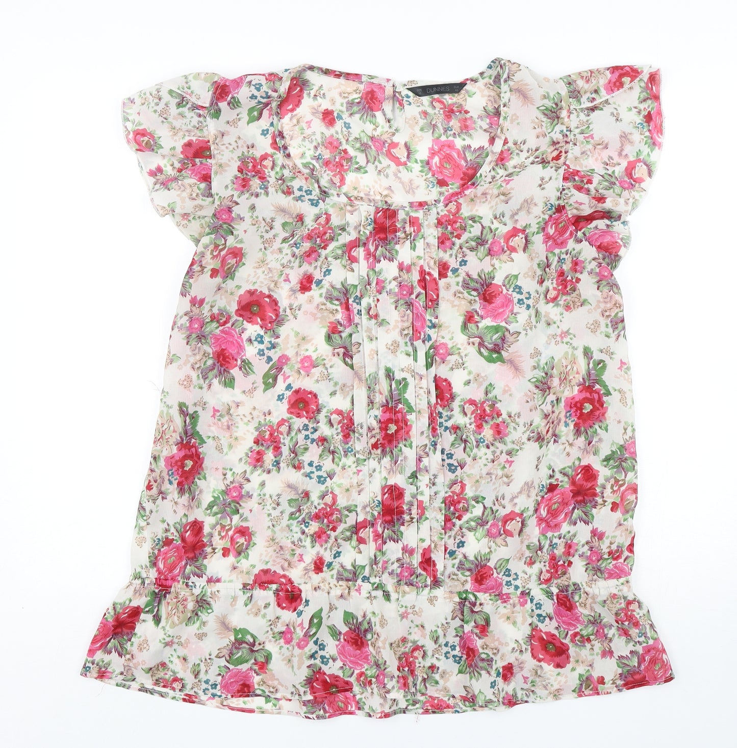 Dunnes Stores Womens Multicoloured Floral Polyester Basic Blouse Size 16 Round Neck