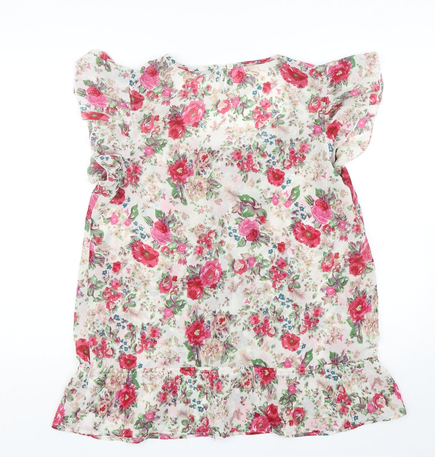 Dunnes Stores Womens Multicoloured Floral Polyester Basic Blouse Size 16 Round Neck