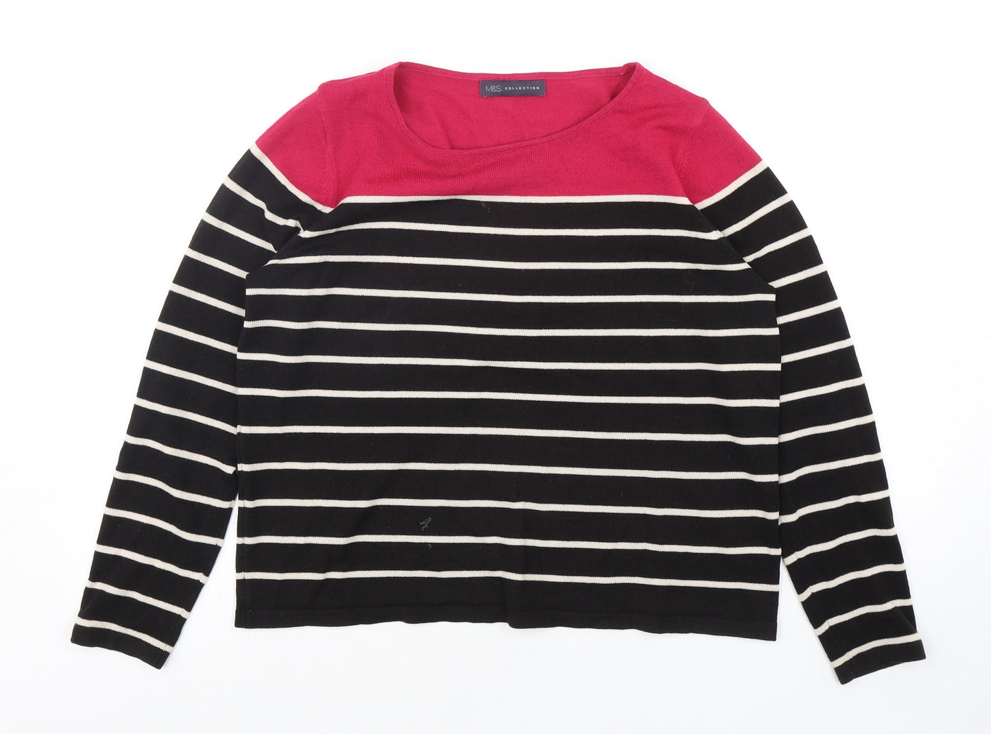 Marks and Spencer Womens Multicoloured Round Neck Striped Acrylic Pullover Jumper Size 12