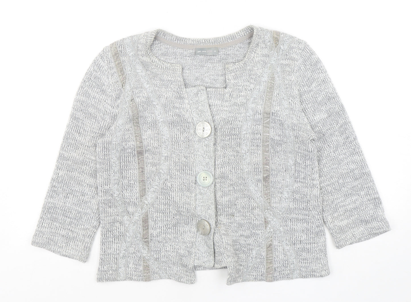 Per Una  Womens Grey Square Neck  Polyester Cardigan Jumper Size M